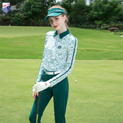 春秋ZG6高尔夫女装球服装女士球衣速干显瘦长袖弹力T恤墨绿长裤子