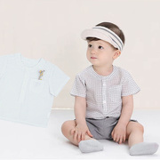 韩国婴儿衣服进口童装夏幼儿童男童宝宝波点格子短袖t恤衬衫