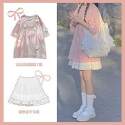 女童粉色纯棉短袖t恤套装2023夏装中大童连衣裙洋气时髦裙子