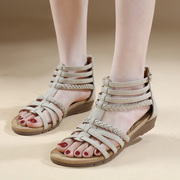 罗马露趾凉鞋女2024波西米亚，民族风复古编织坡跟舒适旅游女鞋