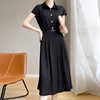 黑色短袖连衣裙女设计感气质，醋酸高端大牌法式赫本风裙子夏季真丝