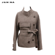 j&nina捷恩尼纳经典格纹羊毛复古毛呢外套，女秋冬季保暖呢子大衣