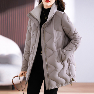 冬季羽绒棉服女中长款立领2024韩版宽松中年，妈妈简约棉衣外套