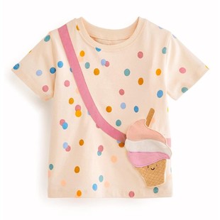 女童波点雪糕短袖t恤挎包宝宝，圆领儿童纯棉夏装，中小童半袖体恤衫8