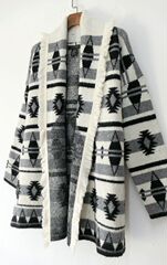 女 外贸出口复古民族风纳瓦霍印第安图腾提花中长款毛衣开衫不扎