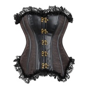 corset深棕蕾丝花边哥特式宫廷塑身衣女士美体束腰束身衣外穿上衣
