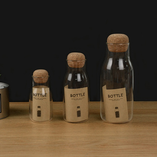 日式软木塞玻璃瓶，透明密封罐储物瓶茶叶罐，咖啡粉豆家用收纳储物罐
