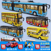 双层公交车玩具开门公共汽车模型，儿童大巴男孩大号，合金巴士玩具车