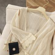 lace-trimmed sheer knitted cardigan 蕾丝边透视针织开衫小披肩