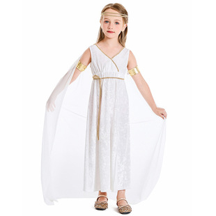 角色扮演希腊女神亲子装 女童白色宫廷披肩长裙舞台装cos演出服