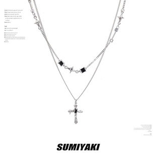 SUMIYAKI 十字架系列五金女孩中性双层项链女嘻哈百搭锁骨链