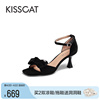 KISSCAT接吻猫2024年夏季气质绒面蝴蝶结细跟时装高跟凉鞋女