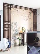 pvc新中式电视背景墙镂空木雕花，玄关屏风隔断花格仿古装饰通花板
