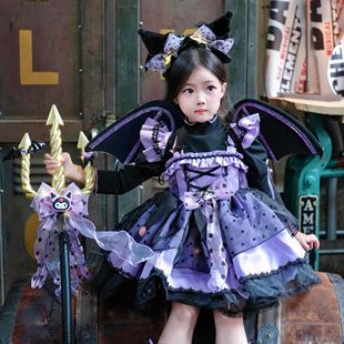 女童库洛米洛丽塔公主裙，出游秋冬长袖cos服翅膀儿童发光连衣裙