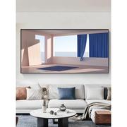 客厅沙发背景墙挂画视觉感空间延伸装饰画大海壁画北欧风格假窗户