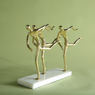 创意家居装饰铜雕塑工艺品大理石底座奔跑人物摆件铜金属动态小人