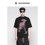 rayshow·雷修|抽象艺术喷绘高级感山本风小众宽松圆领短袖t恤