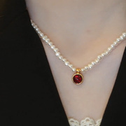 白百合同款生辰石项链法式复古彩色幸运宝石锁骨链小众设计颈链女