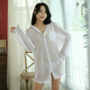 韩版雪纺白色衬衫性感半透明家居，睡衣女胖妹妹，大码宽松中长款衬衣