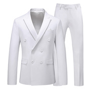 白色西装男套装双排扣两件套新郎结婚礼服伴郎服上衣裤子整套西服