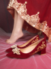 中式婚鞋女秀禾婚纱两穿2023红色高跟鞋孕妇伴娘新娘鞋不累脚
