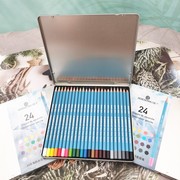 24色海韵水溶性彩色铅笔铁盒装水溶彩铅彩绘填色上色专业学生绘画