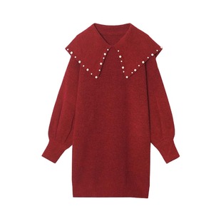 红色针织洋装女秋冬季2023新a款高级感龙年本命年小个子毛衣裙子