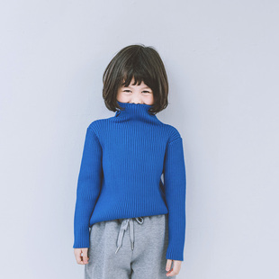 女童高领毛衣外穿冬季韩版儿童洋气，宝蓝色套头内搭加厚针织衫秋冬