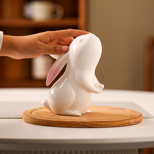 景德镇手工陶瓷兔纳福摆件可插线香生肖陶瓷兔兔年公司创意