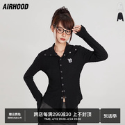 airhood2023秋季复古翻领，长袖衬衫女设计感显瘦辣妹纯欲上衣