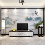 新中式墙画意境壁纸山水顺风顺水客厅电视O背景墙自黏贴画墙贴
