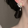 s925银针凡尔赛玫瑰花朵，耳饰甜美小众贝壳花瓣耳钉，女水滴锆石耳环
