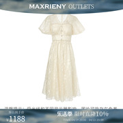 奥莱maxrieny复古宫廷，浮雕连衣裙蕾丝网纱白裙