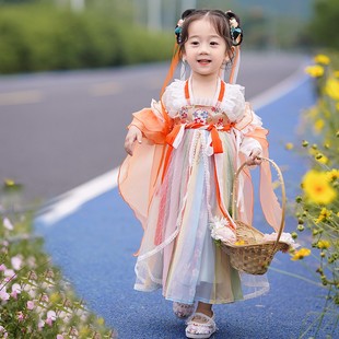 女童汉服春款2024年小女孩，中国风古风，超仙连衣裙儿童唐装襦裙