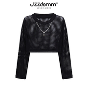 九州诚品/JZZDEMM镂空罩衫女链条装饰外搭上衣宽松短款针织套头衫