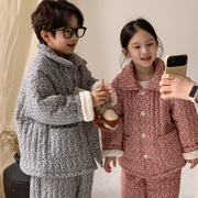 日本女童睡衣男孩加绒加厚居家冬装，儿童款保暖三层夹棉碎花家居服