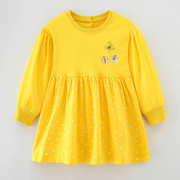 女童黄色长袖连衣裙宝宝秋季童装儿童纯棉圆领，洋气公主裙t恤裙子8