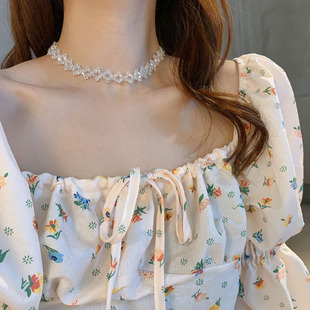 气质水晶锁骨链流苏小众设计感珍珠，项链女仙气串珠颈链新娘婚纱