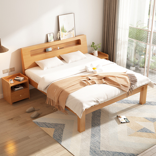 实木床双人床简约现代卧室高箱储物床工厂出租屋1.5米单人床
