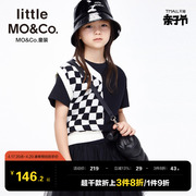 little moco童装春装儿童上衣男童背心女童棋盘格针织衫马甲大童