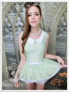 衬衣女粉红大布娃娃，2015春夏绿色，镶拼小白领无袖纱纱衬衫