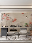 新中式花鸟山水客厅壁画电视背景墙壁纸卧室沙发书房茶室无缝壁布