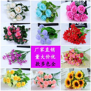 单支假花仿真花束塑料花小束把花，玫瑰百合绢布，花家居摆设田园装饰