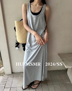 HU MSMR时尚个性U领套头拼色假两件背心连衣裙2024夏季无袖长裙女