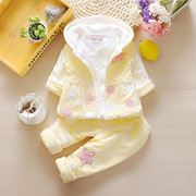 女宝宝冬装夹棉套装01一2岁3新生，婴幼儿童装衣服秋季棉衣三件套装