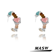 masw麻秀原创设计秘密花园系列甜美气质爱心耳环，小众串珠c字耳钉