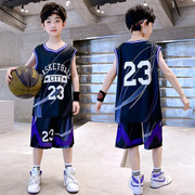 儿童夏洋气(夏洋气)中大童，无袖23号篮球服，男童背心詹姆斯球衣运动速干套装