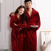 情侣睡袍女秋冬季长款加厚珊瑚绒红色新娘，结婚礼晨袍男士浴袍睡衣