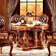 欧式实木大理石餐桌椅组合圆形饭，桌子餐厅家具，一桌4椅6人饭桌