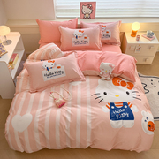 凯蒂猫全棉四件套卡通儿童女孩公主风KT猫纯棉床单被套床笠三件套